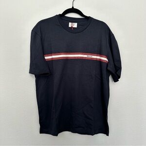 NWT Bally’s mens navy printed cotton graphic tee shirt size large (40US) striped